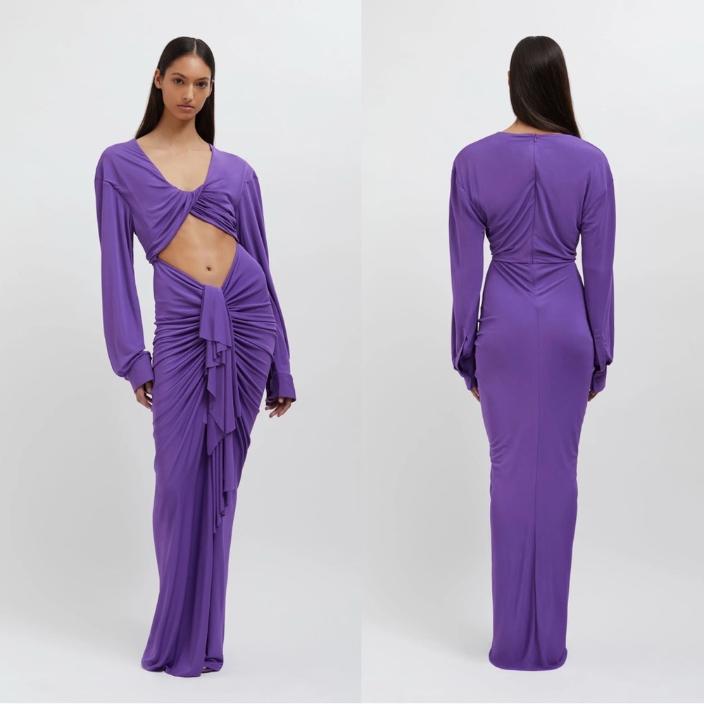 NEW Christopher Esber Vivenda Drape Front Long Sleeve Dress in Grape